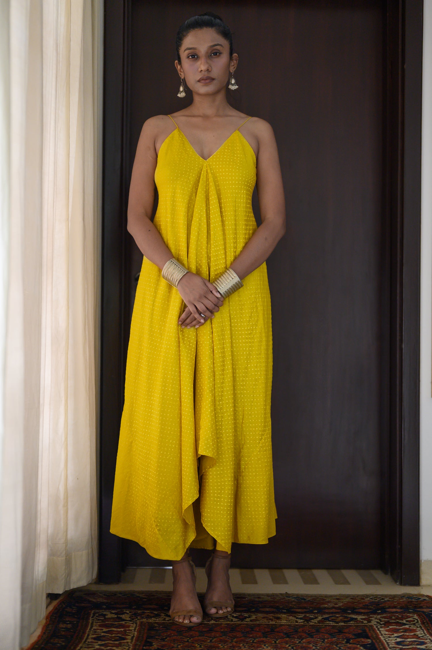Spaghetti Dress | Dotted | Mustard