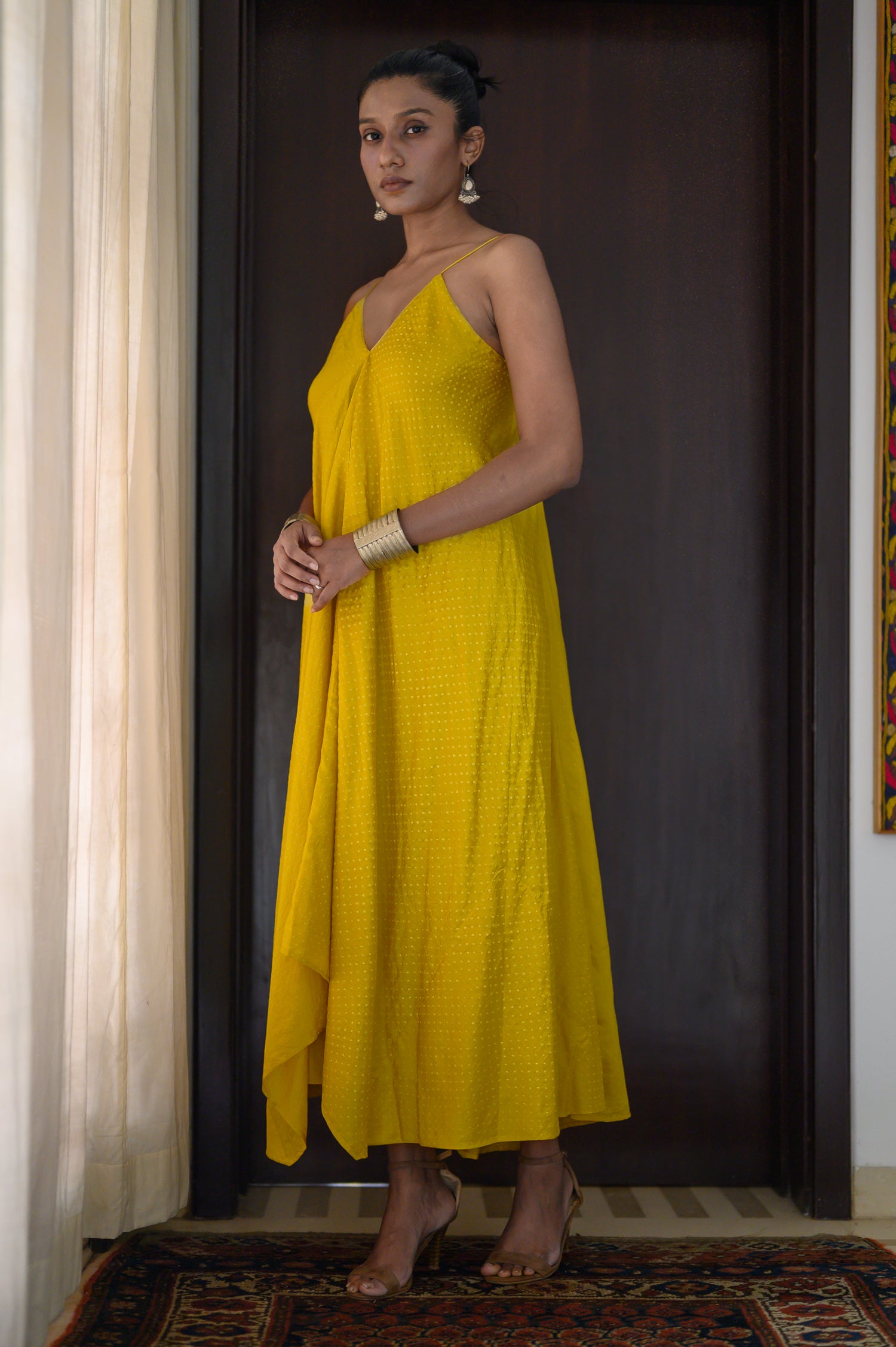 Spaghetti Dress | Dotted | Mustard