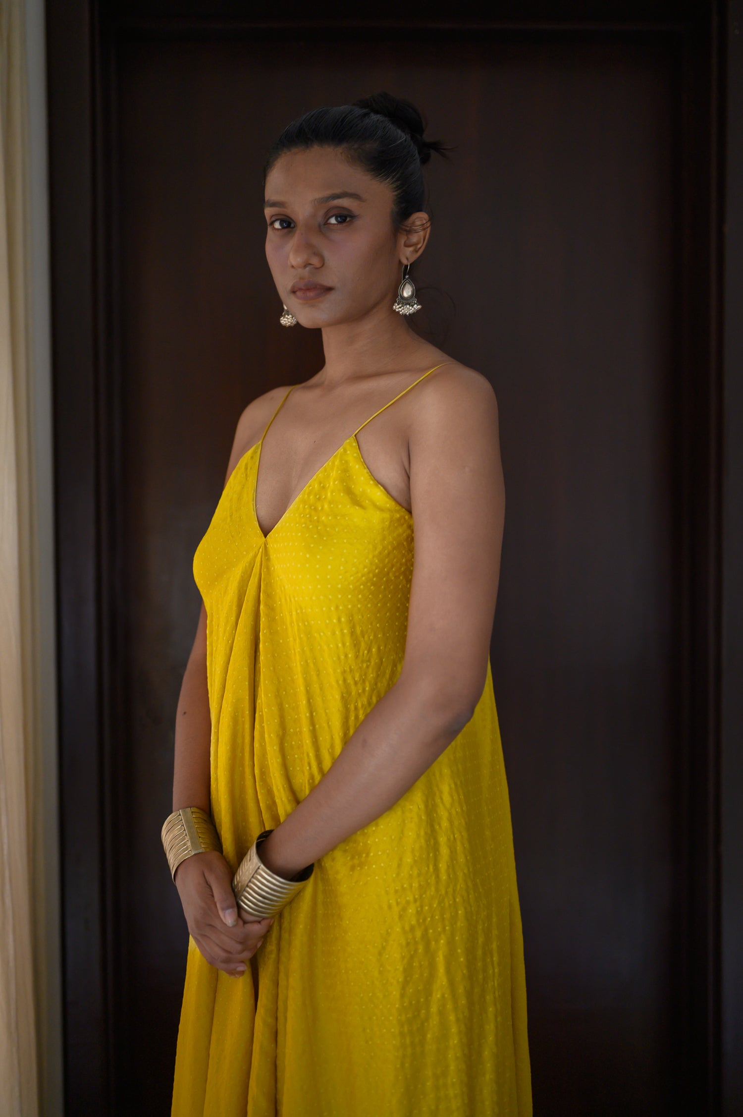 Spaghetti Dress | Dotted | Mustard