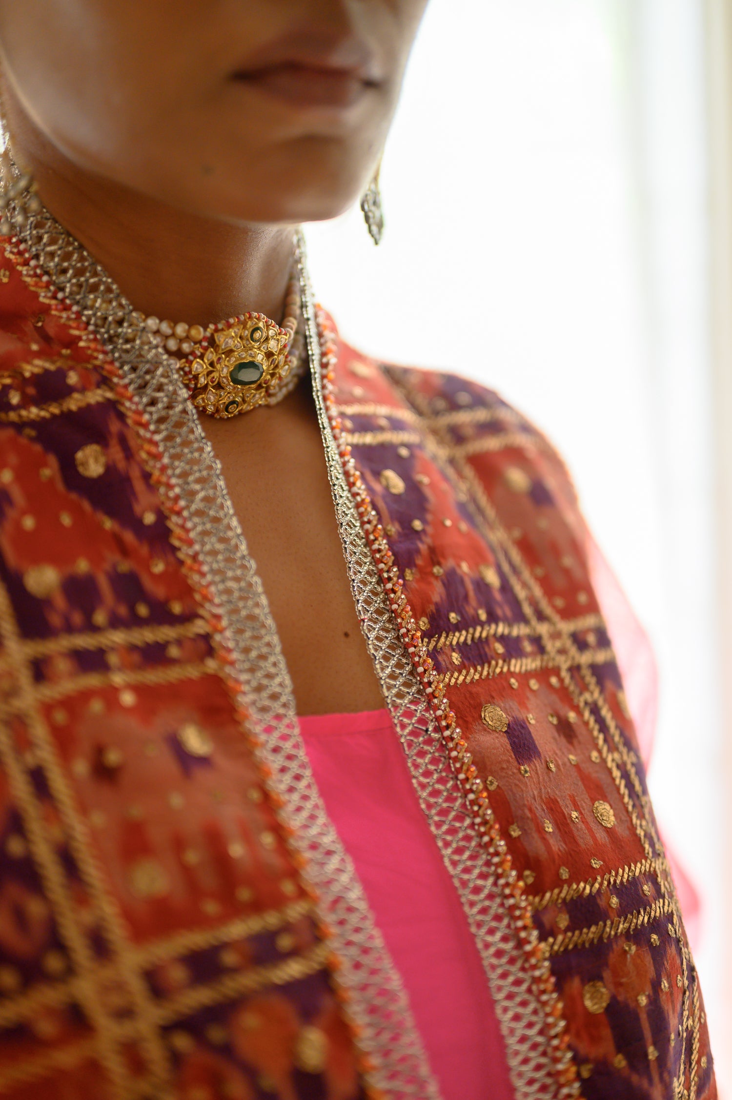 Beaded Balochi Jacket | Coral