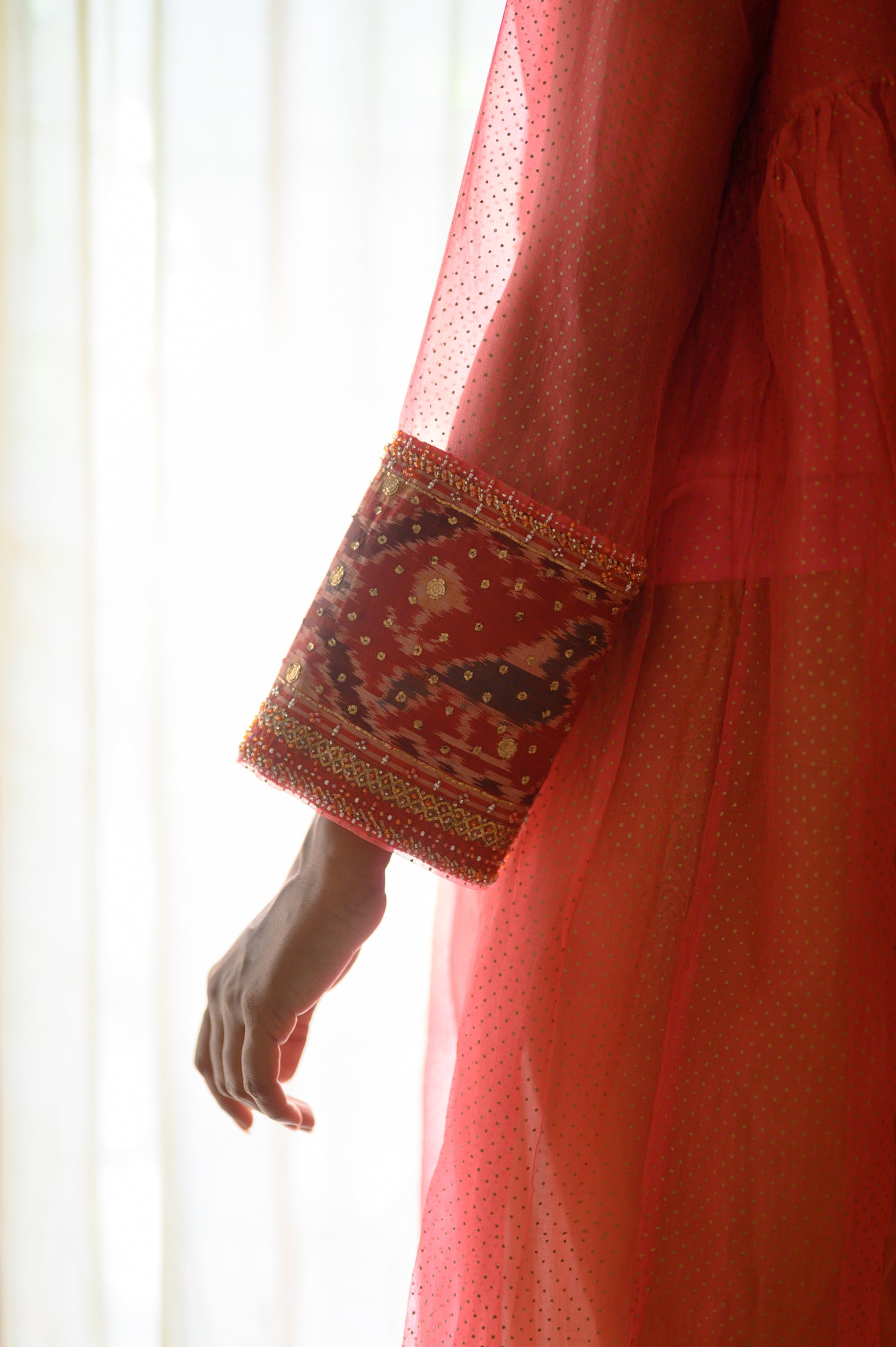 Beaded Balochi Jacket | Coral