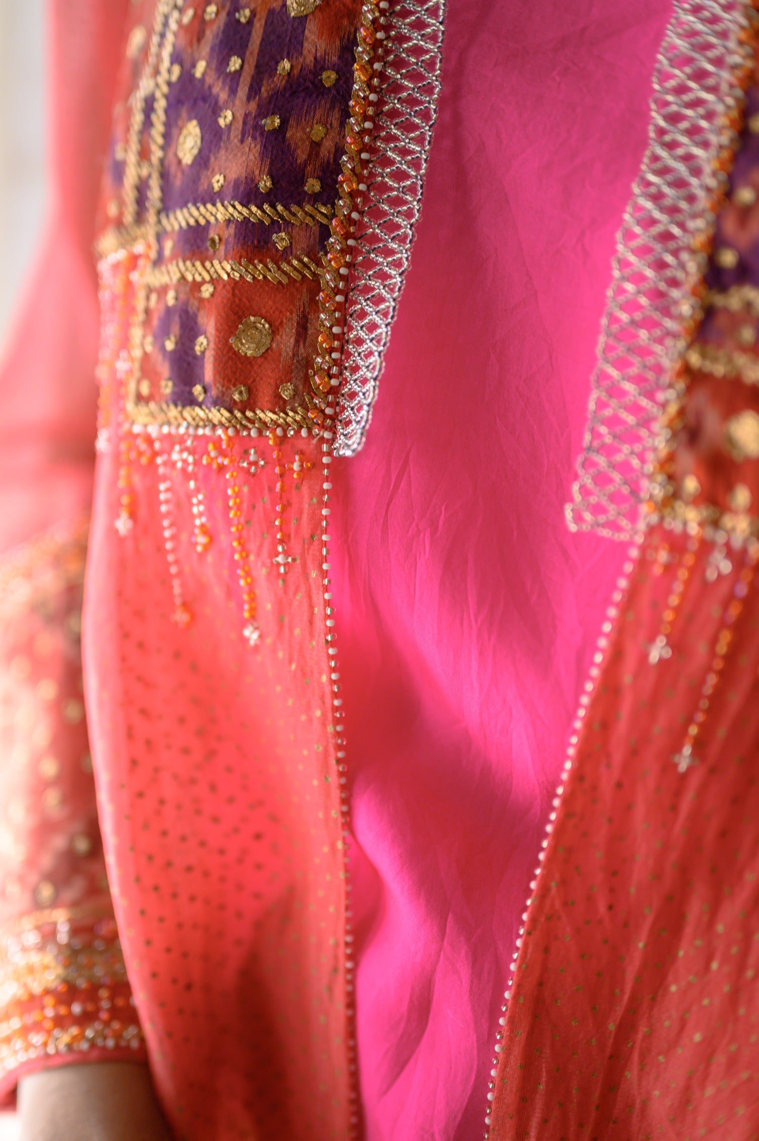 Beaded Balochi Jacket | Coral