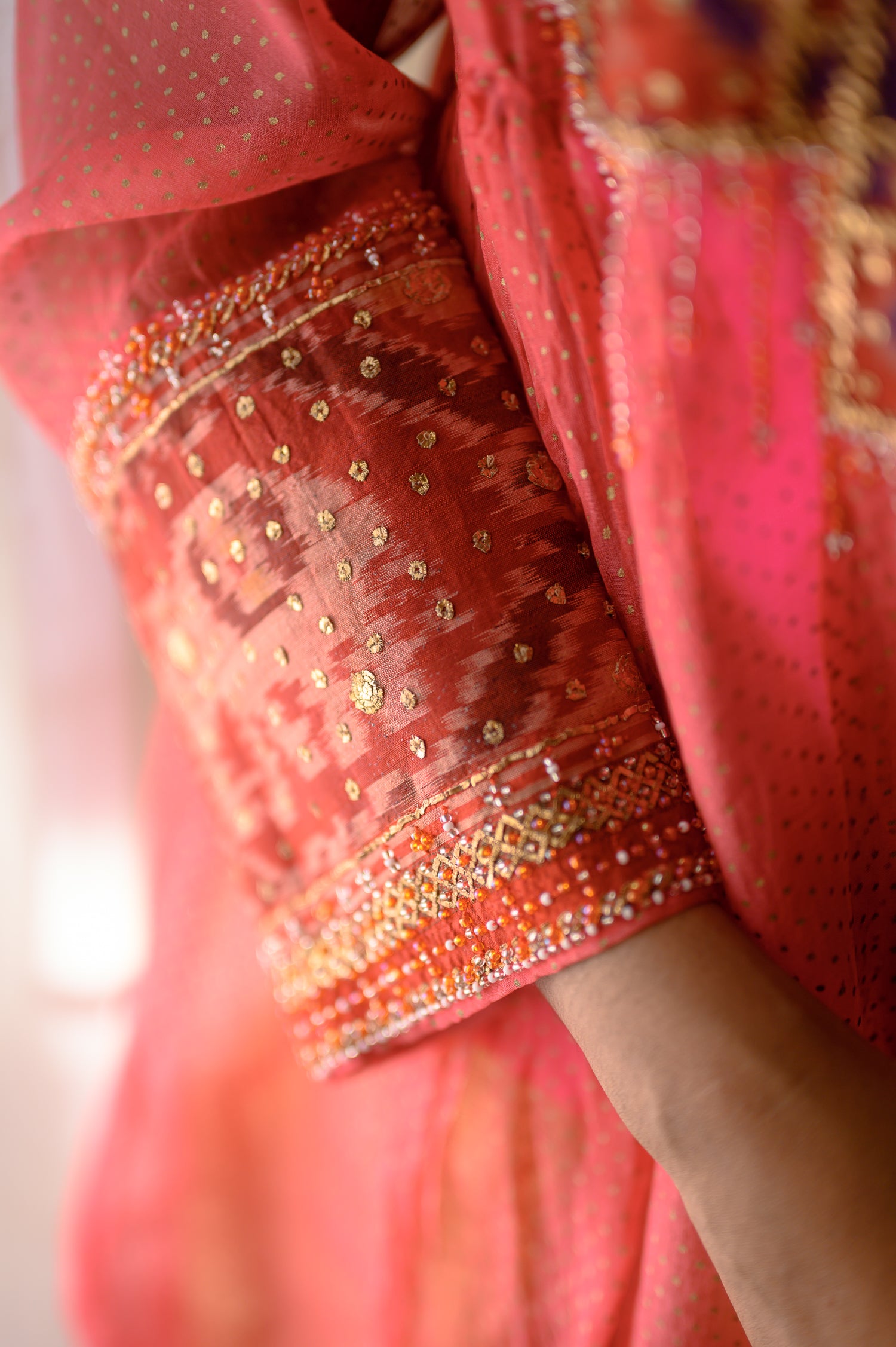 Beaded Balochi Jacket | Coral