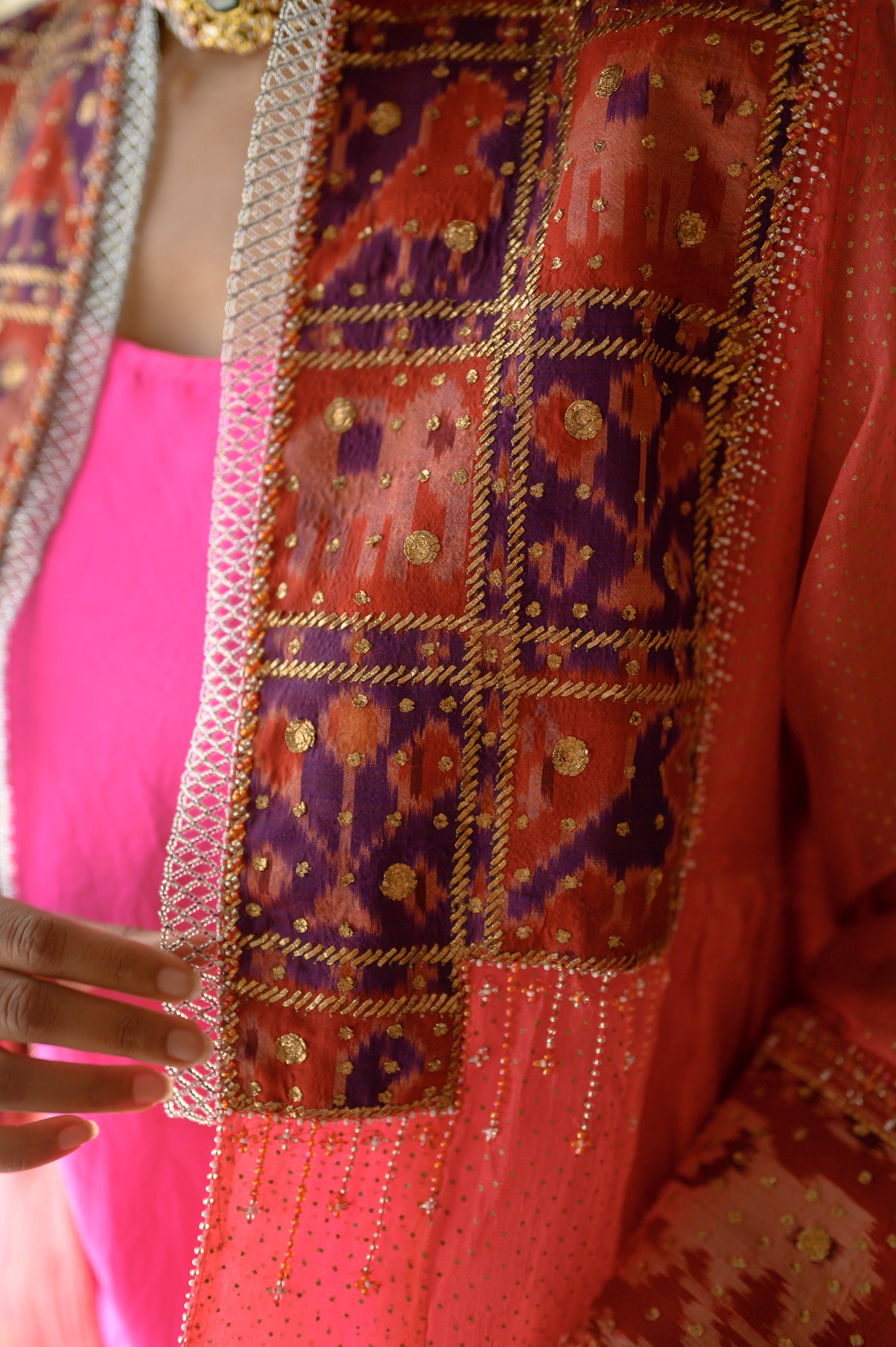 Beaded Balochi Jacket | Coral