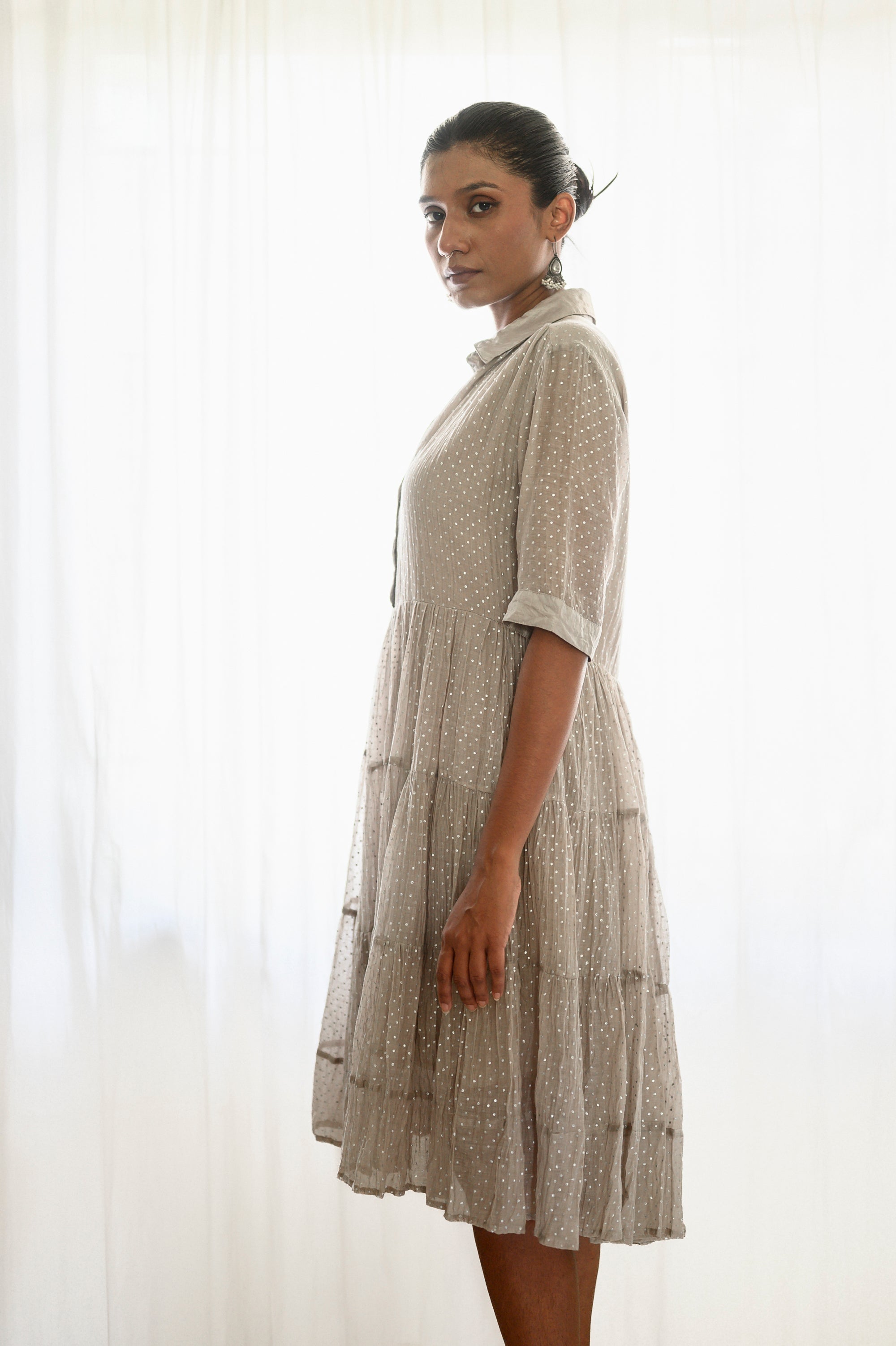 Short Shirred Dress | Silver