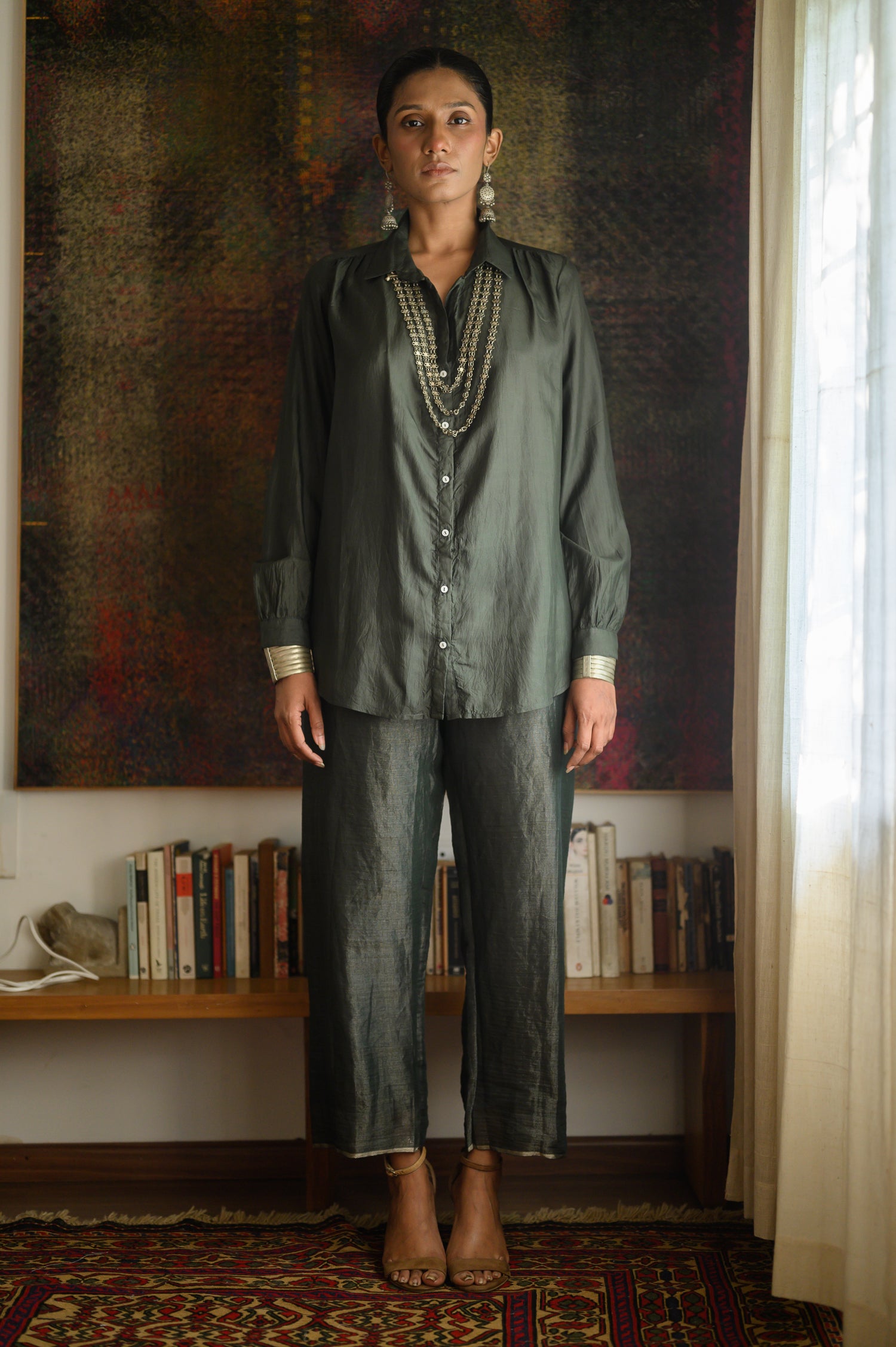 Shirt with Gathers | Moss