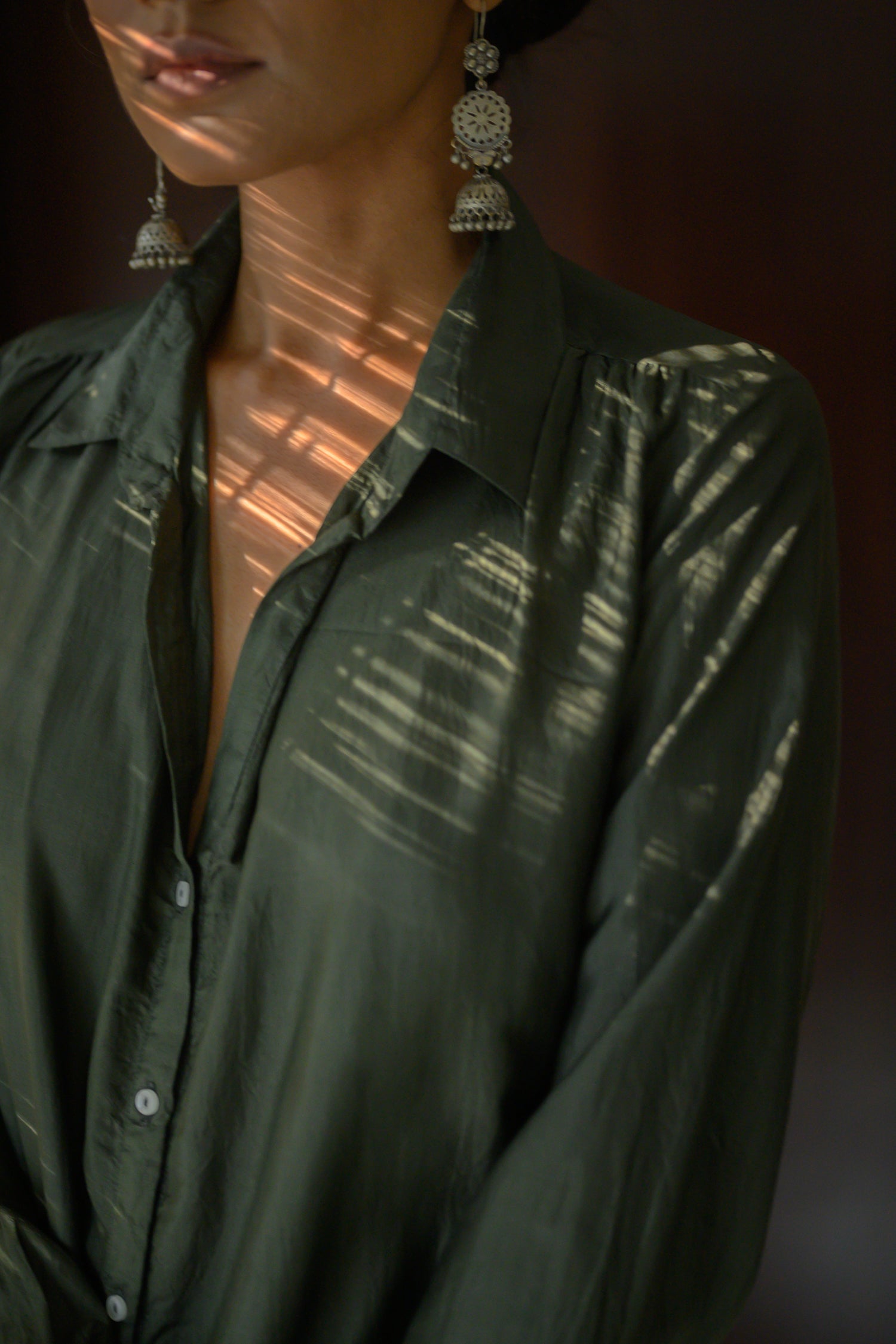 Shirt with Gathers | Moss