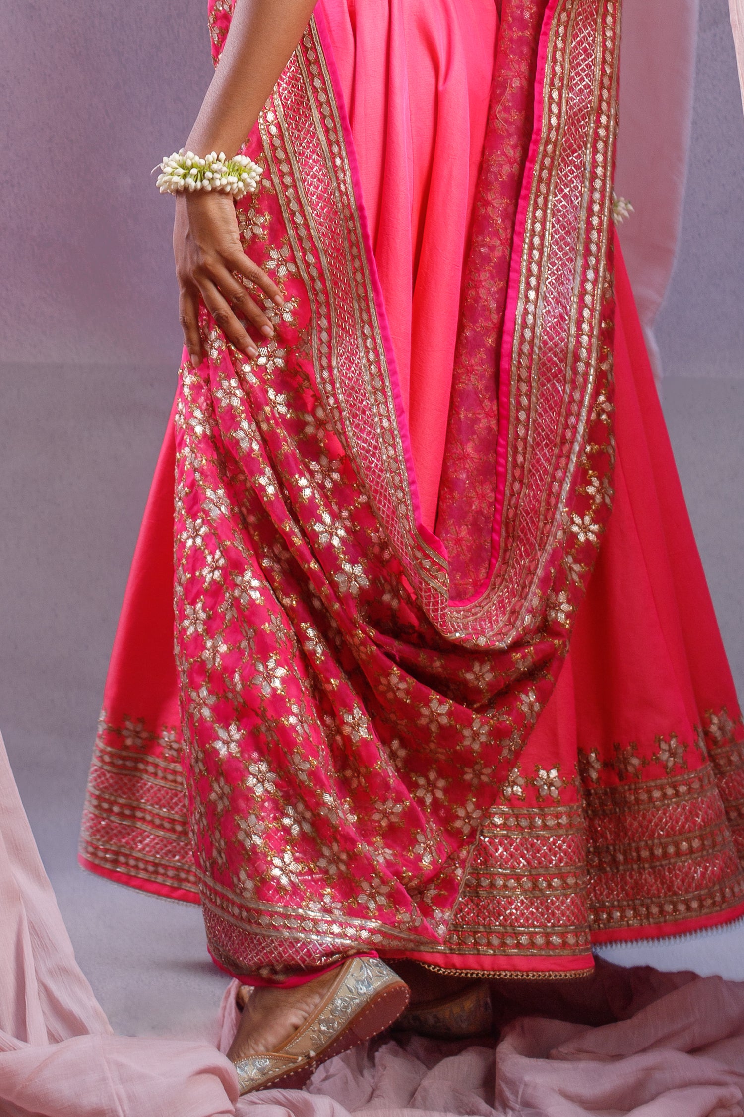 Gota Patti Phool Lehenga Set | Rani Pink