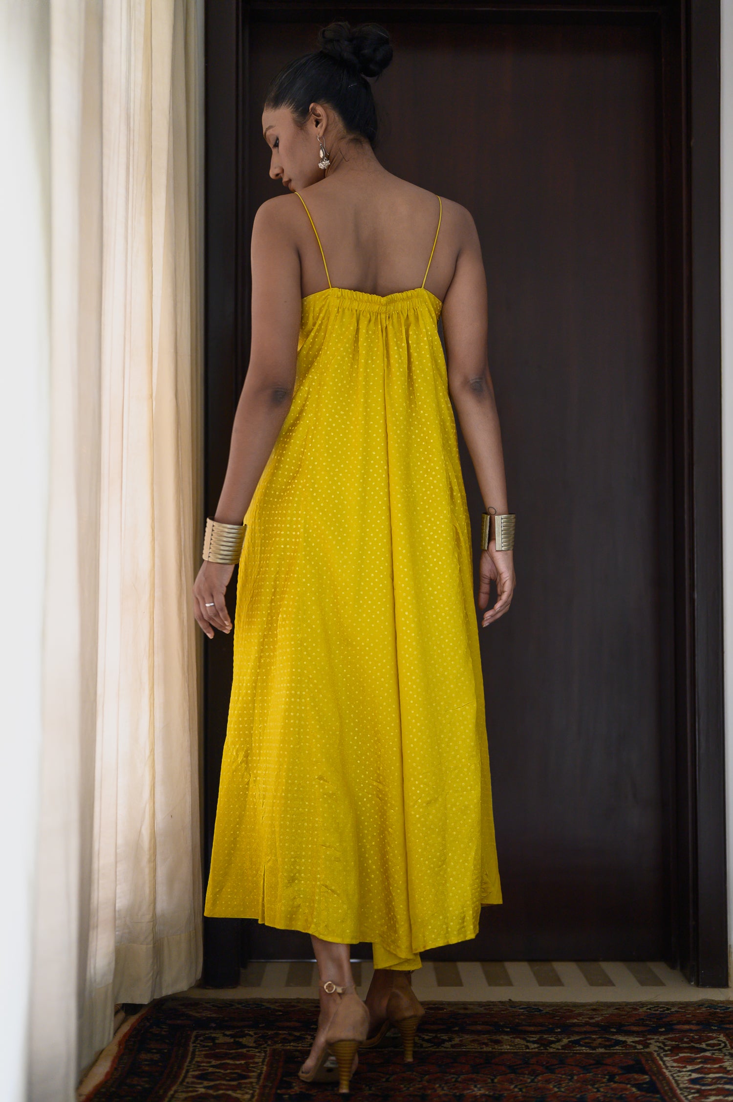 Spaghetti Dress | Dotted | Mustard