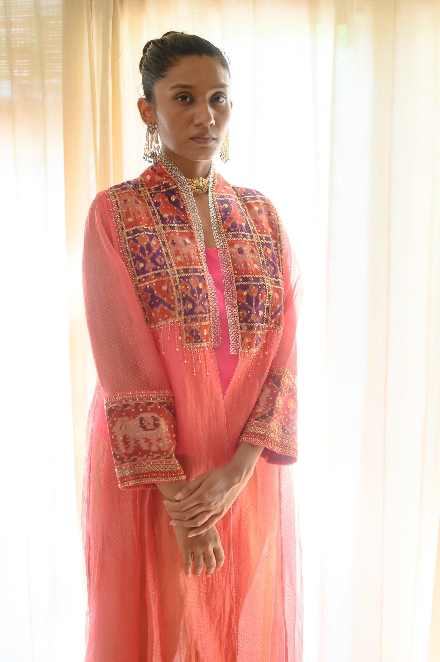 Beaded Balochi Jacket | Coral