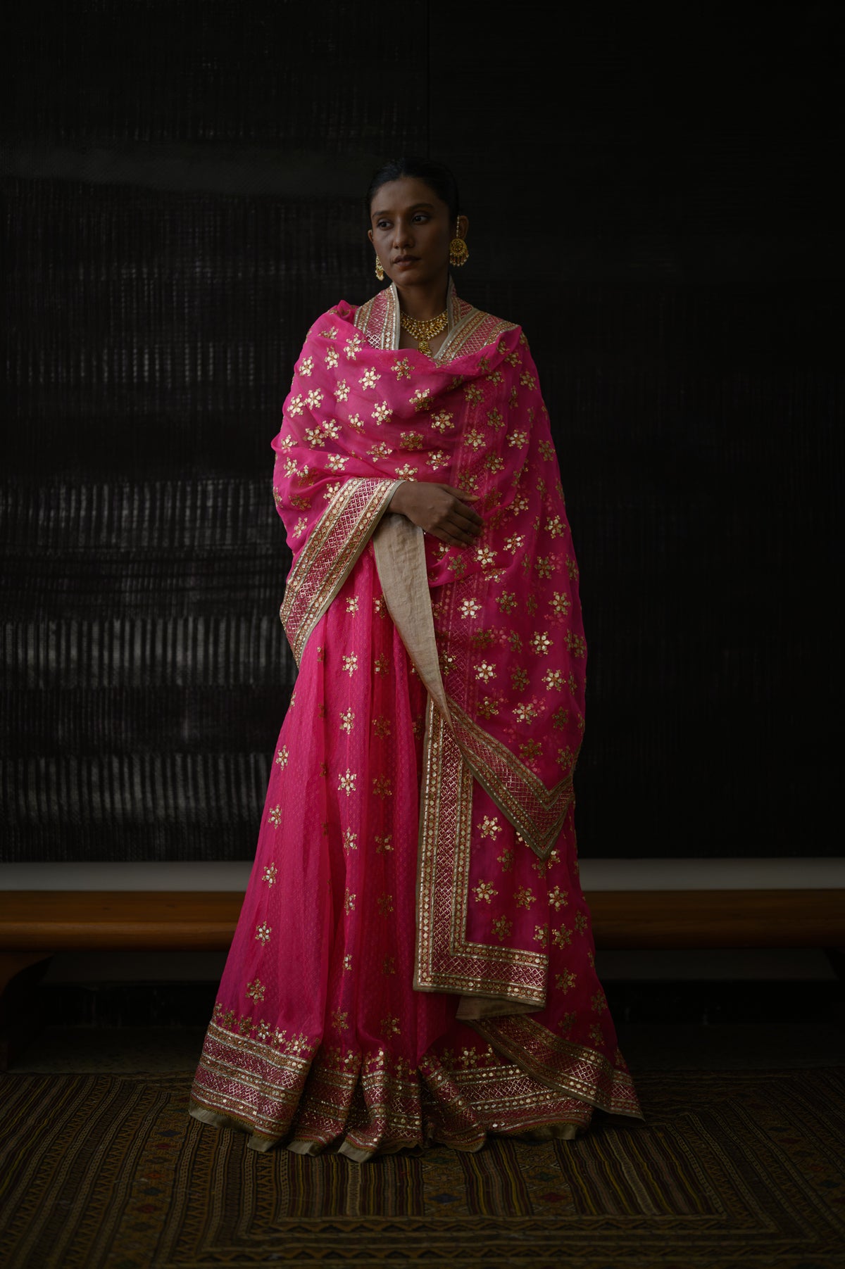 Gota Patti Phool Set | Hot Pink