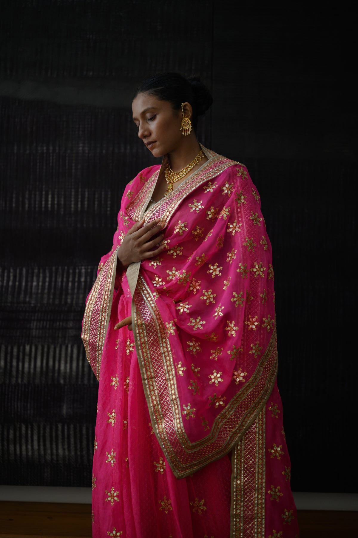 Gota Patti Phool Set | Hot Pink