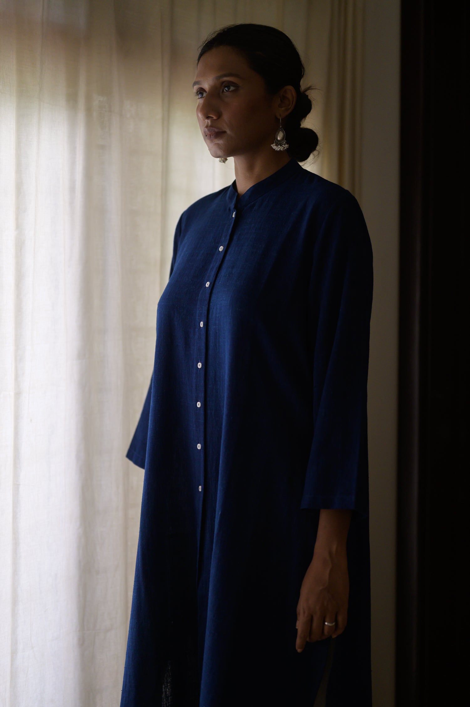 Long Open Shirt | Indigo Blue